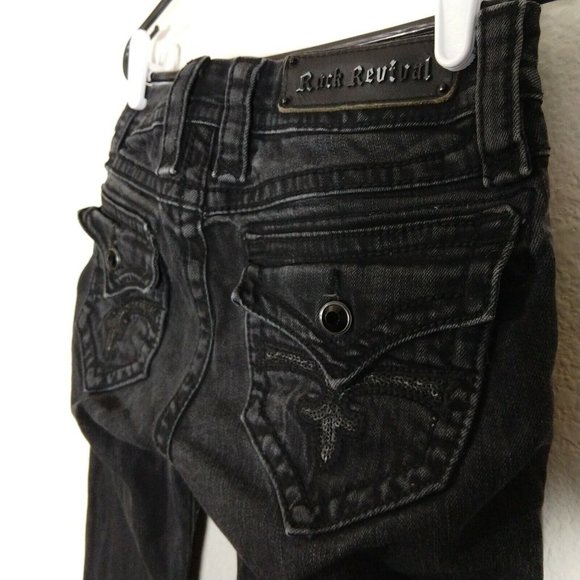 Rock Revival Kate Straight Fleur Style Skinny Jeans Black Tag Size 26 Fit 28X32 - Picture 1 of 12